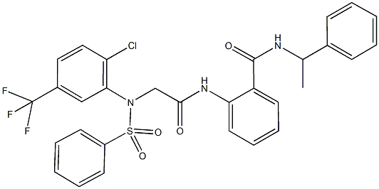 2-({[2-chloro(phenylsulfonyl)-5-(trifluoromethyl)anilino]acetyl}amino)-N-(1-phenylethyl)benzamide 结构式