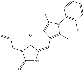 3-allyl-5-{[1-(2-fluorophenyl)-2,5-dimethyl-1H-pyrrol-3-yl]methylene}-2,4-imidazolidinedione 结构式
