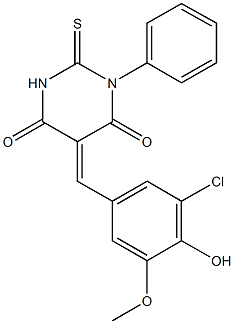 5-(3-chloro-4-hydroxy-5-methoxybenzylidene)-1-phenyl-2-thioxodihydro-4,6(1H,5H)-pyrimidinedione 结构式