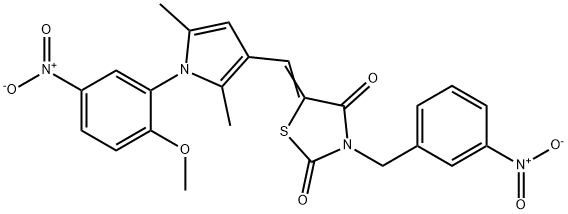 3-{3-nitrobenzyl}-5-[(1-{5-nitro-2-methoxyphenyl}-2,5-dimethyl-1H-pyrrol-3-yl)methylene]-1,3-thiazolidine-2,4-dione 结构式
