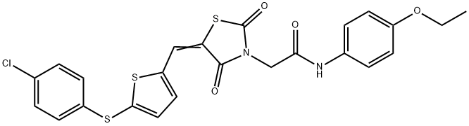 2-[5-({5-[(4-chlorophenyl)sulfanyl]thien-2-yl}methylene)-2,4-dioxo-1,3-thiazolidin-3-yl]-N-(4-ethoxyphenyl)acetamide 结构式