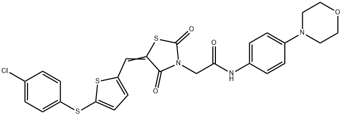 2-[5-({5-[(4-chlorophenyl)sulfanyl]thien-2-yl}methylene)-2,4-dioxo-1,3-thiazolidin-3-yl]-N-(4-morpholin-4-ylphenyl)acetamide 结构式