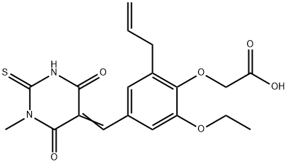 {2-allyl-6-ethoxy-4-[(1-methyl-4,6-dioxo-2-thioxotetrahydropyrimidin-5(2H)-ylidene)methyl]phenoxy}acetic acid 结构式
