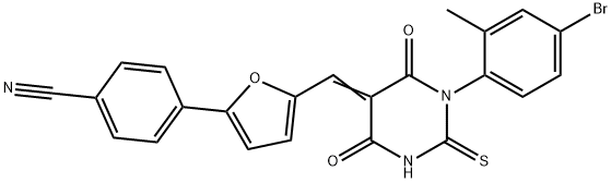 4-{5-[(1-(4-bromo-2-methylphenyl)-4,6-dioxo-2-thioxotetrahydro-5(2H)-pyrimidinylidene)methyl]-2-furyl}benzonitrile 结构式