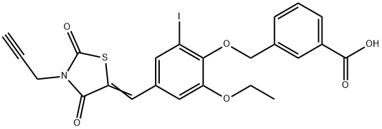 3-({4-[(2,4-dioxo-3-prop-2-ynyl-1,3-thiazolidin-5-ylidene)methyl]-2-ethoxy-6-iodophenoxy}methyl)benzoic acid 结构式