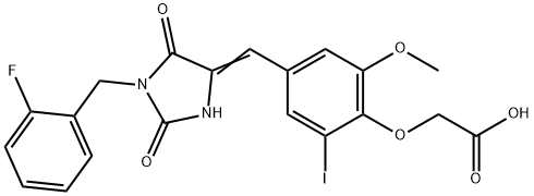 (4-{[1-(2-fluorobenzyl)-2,5-dioxo-4-imidazolidinylidene]methyl}-2-iodo-6-methoxyphenoxy)acetic acid 结构式