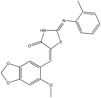 5-[(6-methoxy-1,3-benzodioxol-5-yl)methylene]-2-[(2-methylphenyl)imino]-1,3-thiazolidin-4-one 结构式