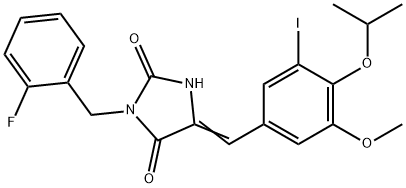 3-(2-fluorobenzyl)-5-(3-iodo-4-isopropoxy-5-methoxybenzylidene)-2,4-imidazolidinedione 结构式
