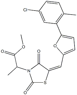 methyl 2-(5-{[5-(5-chloro-2-methylphenyl)-2-furyl]methylene}-2,4-dioxo-1,3-thiazolidin-3-yl)propanoate 结构式