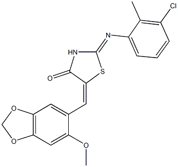 2-[(3-chloro-2-methylphenyl)imino]-5-[(6-methoxy-1,3-benzodioxol-5-yl)methylene]-1,3-thiazolidin-4-one 结构式
