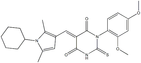 5-[(1-cyclohexyl-2,5-dimethyl-1H-pyrrol-3-yl)methylene]-1-(2,4-dimethoxyphenyl)-2-thioxodihydro-4,6(1H,5H)-pyrimidinedione 结构式