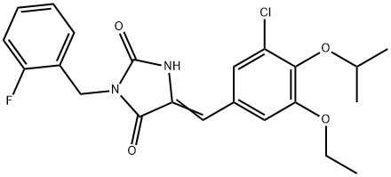 5-(3-chloro-5-ethoxy-4-isopropoxybenzylidene)-3-(2-fluorobenzyl)-2,4-imidazolidinedione 结构式