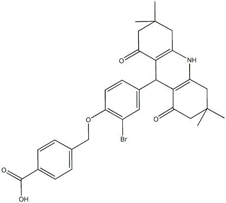 4-{[2-bromo-4-(3,3,6,6-tetramethyl-1,8-dioxo-1,2,3,4,5,6,7,8,9,10-decahydro-9-acridinyl)phenoxy]methyl}benzoic acid 结构式