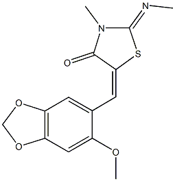 5-[(6-methoxy-1,3-benzodioxol-5-yl)methylene]-3-methyl-2-(methylimino)-1,3-thiazolidin-4-one 结构式