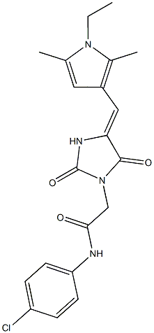 N-(4-chlorophenyl)-2-{4-[(1-ethyl-2,5-dimethyl-1H-pyrrol-3-yl)methylene]-2,5-dioxo-1-imidazolidinyl}acetamide 结构式
