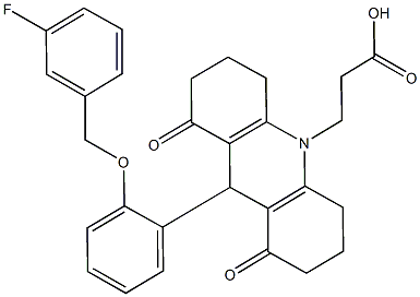 3-(9-{2-[(3-fluorobenzyl)oxy]phenyl}-1,8-dioxo-2,3,4,5,6,7,8,9-octahydro-10(1H)-acridinyl)propanoic acid 结构式