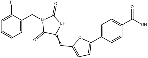 4-(5-{[1-(2-fluorobenzyl)-2,5-dioxo-4-imidazolidinylidene]methyl}-2-furyl)benzoic acid 结构式