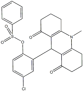 4-chloro-2-(10-methyl-1,8-dioxo-1,2,3,4,5,6,7,8,9,10-decahydro-9-acridinyl)phenyl benzenesulfonate 结构式