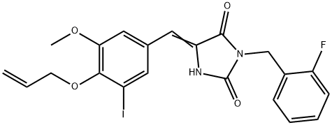 5-[4-(allyloxy)-3-iodo-5-methoxybenzylidene]-3-(2-fluorobenzyl)-2,4-imidazolidinedione 结构式