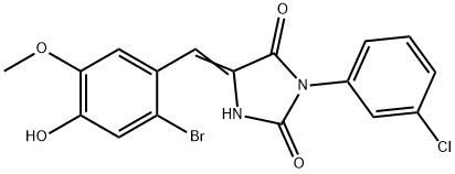 5-(2-bromo-4-hydroxy-5-methoxybenzylidene)-3-(3-chlorophenyl)-2,4-imidazolidinedione 结构式