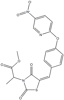 methyl 2-{5-[4-({5-nitro-2-pyridinyl}oxy)benzylidene]-2,4-dioxo-1,3-thiazolidin-3-yl}propanoate 结构式