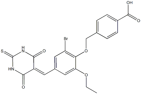 4-({2-bromo-4-[(4,6-dioxo-2-thioxotetrahydro-5(2H)-pyrimidinylidene)methyl]-6-ethoxyphenoxy}methyl)benzoic acid 结构式