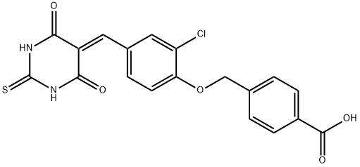 4-({2-chloro-4-[(4,6-dioxo-2-thioxotetrahydro-5(2H)-pyrimidinylidene)methyl]phenoxy}methyl)benzoic acid 结构式