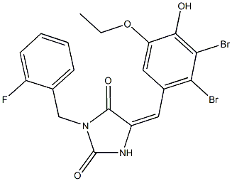 5-(2,3-dibromo-5-ethoxy-4-hydroxybenzylidene)-3-(2-fluorobenzyl)-2,4-imidazolidinedione 结构式