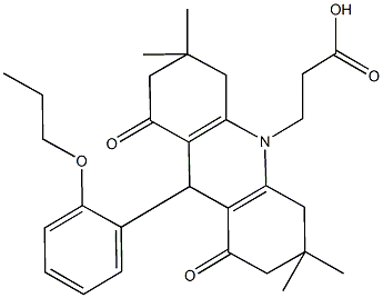 3-(3,3,6,6-tetramethyl-1,8-dioxo-9-(2-propoxyphenyl)-2,3,4,5,6,7,8,9-octahydro-10(1H)-acridinyl)propanoic acid 结构式