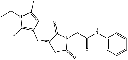 2-{5-[(1-ethyl-2,5-dimethyl-1H-pyrrol-3-yl)methylene]-2,4-dioxo-1,3-thiazolidin-3-yl}-N-phenylacetamide 结构式