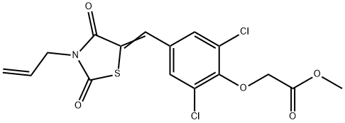 methyl {4-[(3-allyl-2,4-dioxo-1,3-thiazolidin-5-ylidene)methyl]-2,6-dichlorophenoxy}acetate 结构式