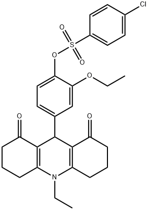 2-ethoxy-4-(10-ethyl-1,8-dioxo-1,2,3,4,5,6,7,8,9,10-decahydro-9-acridinyl)phenyl 4-chlorobenzenesulfonate 结构式