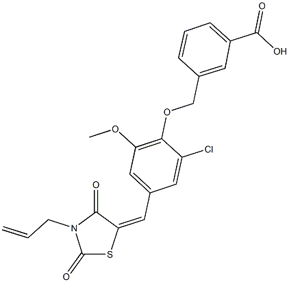 3-({4-[(3-allyl-2,4-dioxo-1,3-thiazolidin-5-ylidene)methyl]-2-chloro-6-methoxyphenoxy}methyl)benzoic acid 结构式