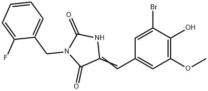 5-(3-bromo-4-hydroxy-5-methoxybenzylidene)-3-(2-fluorobenzyl)-2,4-imidazolidinedione 结构式