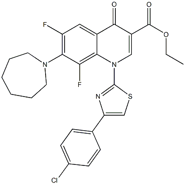 ethyl 7-(1-azepanyl)-1-[4-(4-chlorophenyl)-1,3-thiazol-2-yl]-6,8-difluoro-4-oxo-1,4-dihydro-3-quinolinecarboxylate 结构式