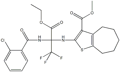 methyl 2-{[1-[(2-chlorobenzoyl)amino]-1-(ethoxycarbonyl)-2,2,2-trifluoroethyl]amino}-5,6,7,8-tetrahydro-4H-cyclohepta[b]thiophene-3-carboxylate 结构式