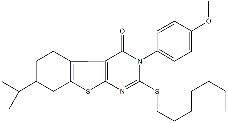 7-tert-butyl-2-(heptylsulfanyl)-3-(4-methoxyphenyl)-5,6,7,8-tetrahydro[1]benzothieno[2,3-d]pyrimidin-4(3H)-one 结构式