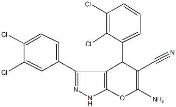 6-amino-4-(2,3-dichlorophenyl)-3-(3,4-dichlorophenyl)-1,4-dihydropyrano[2,3-c]pyrazole-5-carbonitrile 结构式