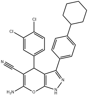 6-amino-3-(4-cyclohexylphenyl)-4-(3,4-dichlorophenyl)-1,4-dihydropyrano[2,3-c]pyrazole-5-carbonitrile 结构式