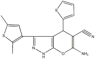 6-amino-3-(2,5-dimethyl-3-thienyl)-4-(2-thienyl)-1,4-dihydropyrano[2,3-c]pyrazole-5-carbonitrile 结构式