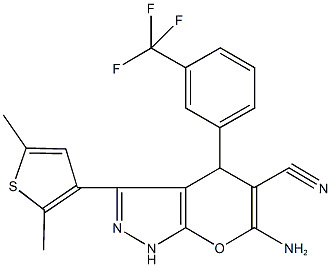 6-amino-3-(2,5-dimethyl-3-thienyl)-4-[3-(trifluoromethyl)phenyl]-1,4-dihydropyrano[2,3-c]pyrazole-5-carbonitrile 结构式