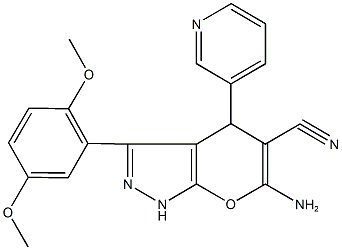 6-amino-3-(2,5-dimethoxyphenyl)-4-(3-pyridinyl)-1,4-dihydropyrano[2,3-c]pyrazole-5-carbonitrile 结构式