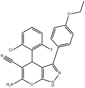 6-amino-4-(2-chloro-6-fluorophenyl)-3-(4-ethoxyphenyl)-1,4-dihydropyrano[2,3-c]pyrazole-5-carbonitrile 结构式