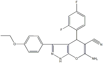 6-amino-4-(2,4-difluorophenyl)-3-(4-ethoxyphenyl)-1,4-dihydropyrano[2,3-c]pyrazole-5-carbonitrile 结构式