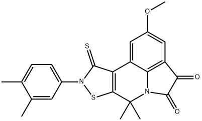 9-(3,4-dimethylphenyl)-2-methoxy-7,7-dimethyl-10-thioxo-9,10-dihydro-7H-isothiazolo[5,4-c]pyrrolo[3,2,1-ij]quinoline-4,5-dione 结构式