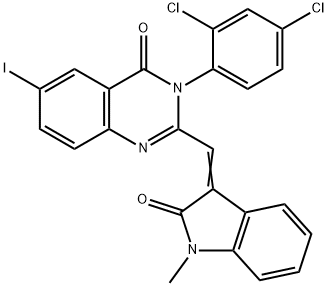 3-(2,4-dichlorophenyl)-6-iodo-2-[(1-methyl-2-oxo-1,2-dihydro-3H-indol-3-ylidene)methyl]-4(3H)-quinazolinone 结构式