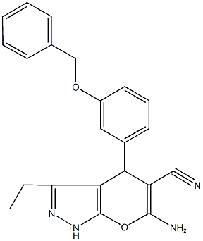 6-amino-4-[3-(benzyloxy)phenyl]-3-ethyl-1,4-dihydropyrano[2,3-c]pyrazole-5-carbonitrile 结构式