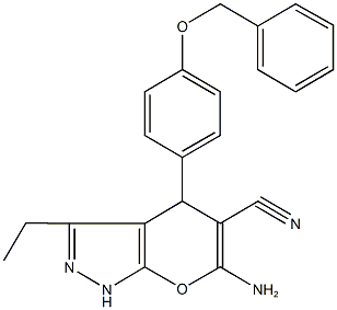 6-amino-4-[4-(benzyloxy)phenyl]-3-ethyl-1,4-dihydropyrano[2,3-c]pyrazole-5-carbonitrile 结构式