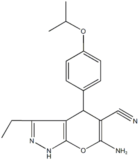 6-amino-3-ethyl-4-(4-isopropoxyphenyl)-1,4-dihydropyrano[2,3-c]pyrazole-5-carbonitrile 结构式