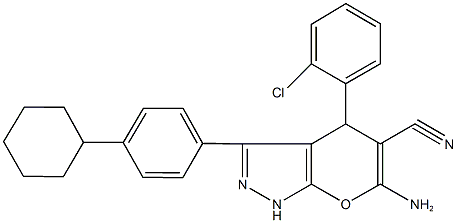6-amino-4-(2-chlorophenyl)-3-(4-cyclohexylphenyl)-1,4-dihydropyrano[2,3-c]pyrazole-5-carbonitrile 结构式